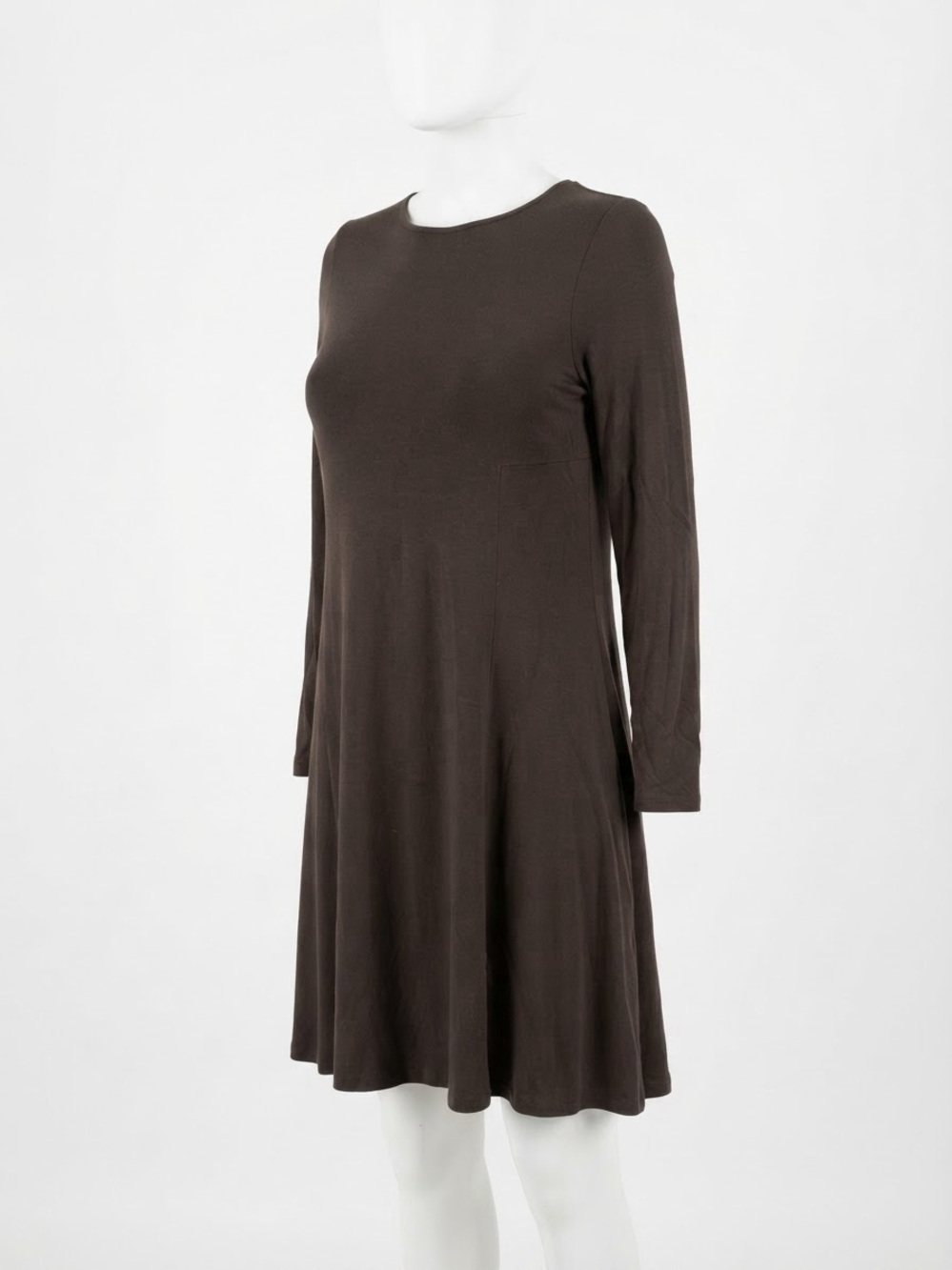 Eileen Fisher Petite PL Brown Stretch Jersey A Line Long Sleeve Dress